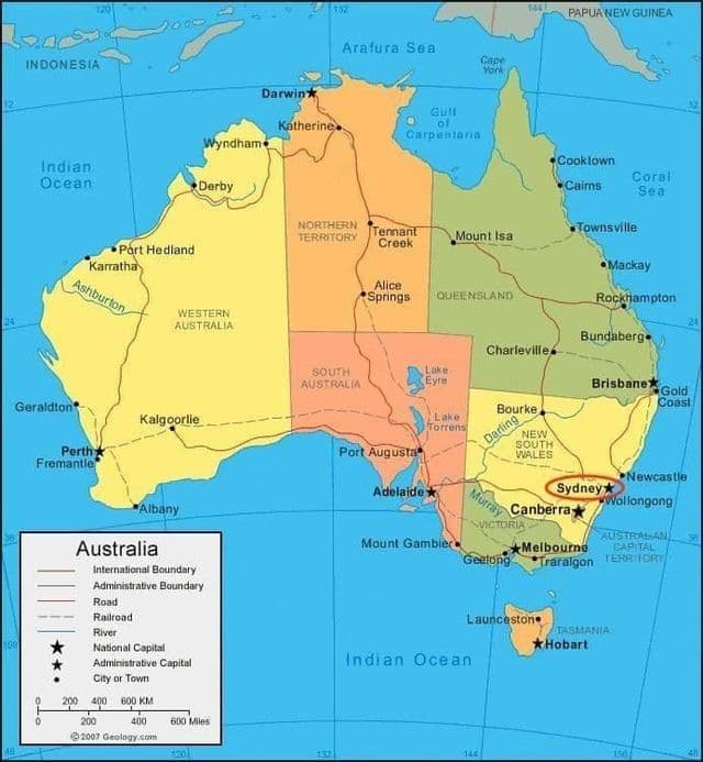 Sydney on Australia map